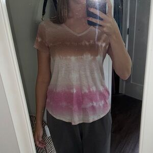 Sonoma Women's Short Sleeve Tie-Dye Top - Pink and Brown